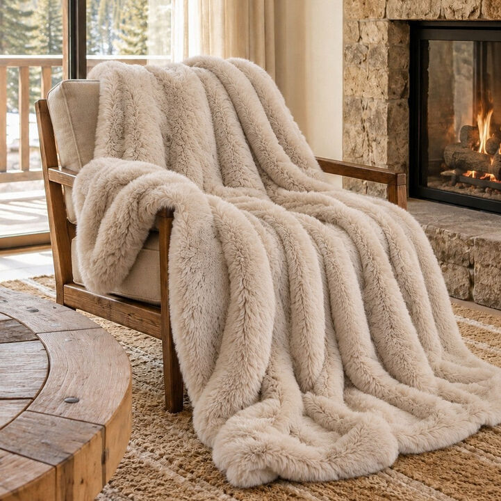 Venice Large Faux Fur Throw Blanket