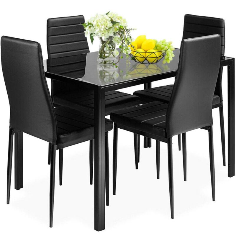 Hivvago 5 Pieces Metal Frame and Glass Tabletop Dining Set