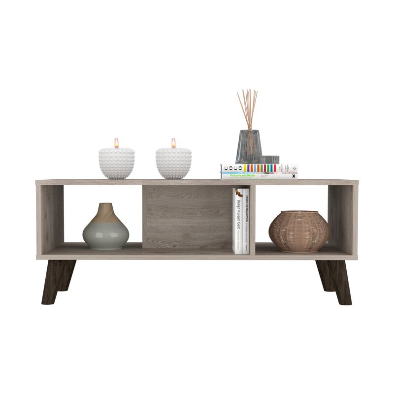 Cincinatti Z Coffee Table, Two Open Shelves, Four Legs -Light Gray