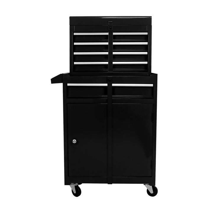 Detachable 5 Drawer Tool Chest with Bottom Cabinet and one Adjustable Shelf--Black