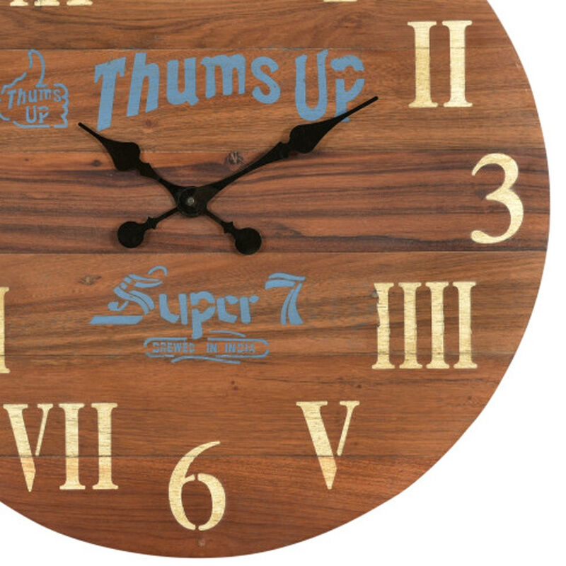 HomeRoots 24" Brown Solid Wood Silent Analog Round Wall Clock image number 3