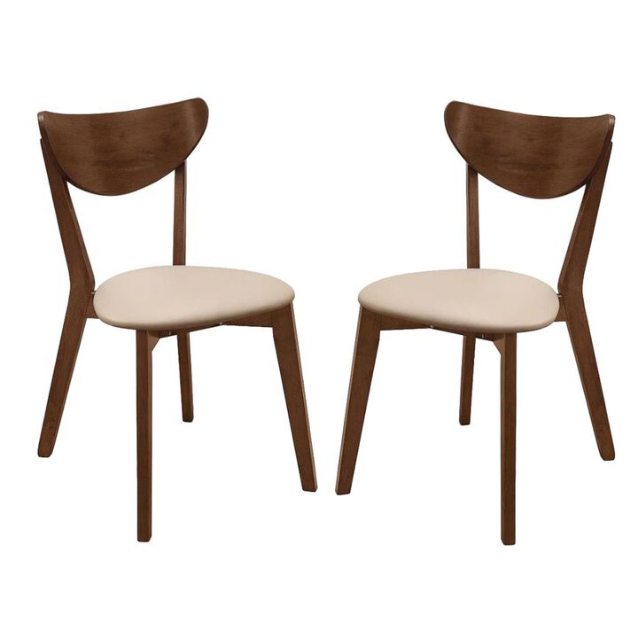 Simple Relax Set of 2 Dining Side Chairs in Beige and Chesnut