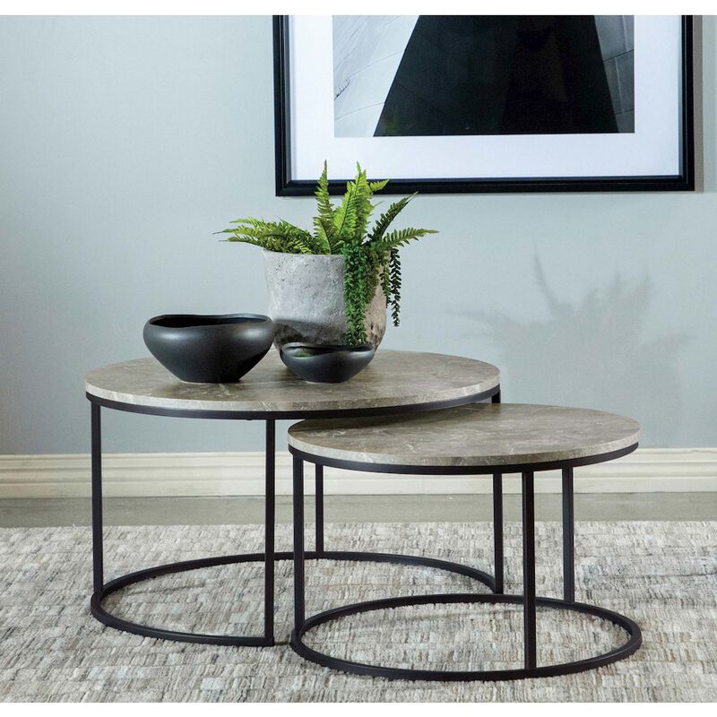 Coaster Co. of America Lainey 2-piece Round Faux Marble Nesting Coffee Table Grey