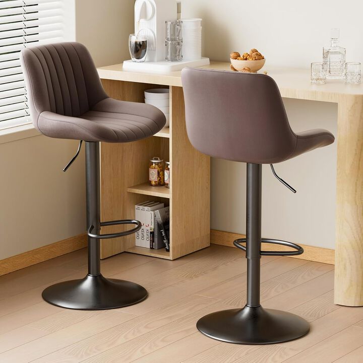 Swivel Bar Stools Set of 2, Upholstered Counter Height Bar Stools with Back and Footrest, 360 Degree Swivel Kitchen Island Chairs, Modern Barstools for Kitchen Counter, Home Bar, Dining