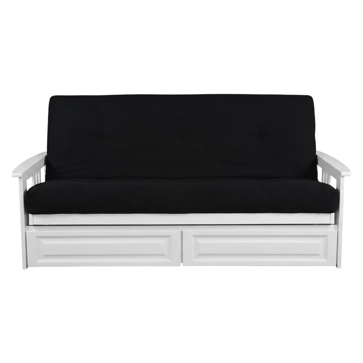 Phoenix Frame-Antique White Finish-Suede Black Mattress-Storage Drawers