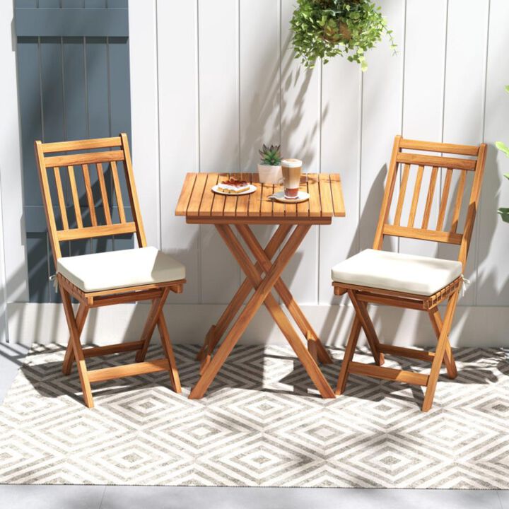 Hivvago Outdoor Wood Bistro Set with Soft Seat Cushions and Table