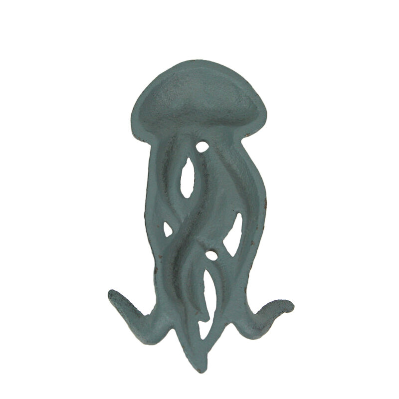Set of 3 Cast Iron Jellyfish Wall Hooks 5 Inches High &ndash; Easy to Hang - Blue , Gray, White - Coastal Decor Perfection for Beach Towels, Keys or Coats image number 3