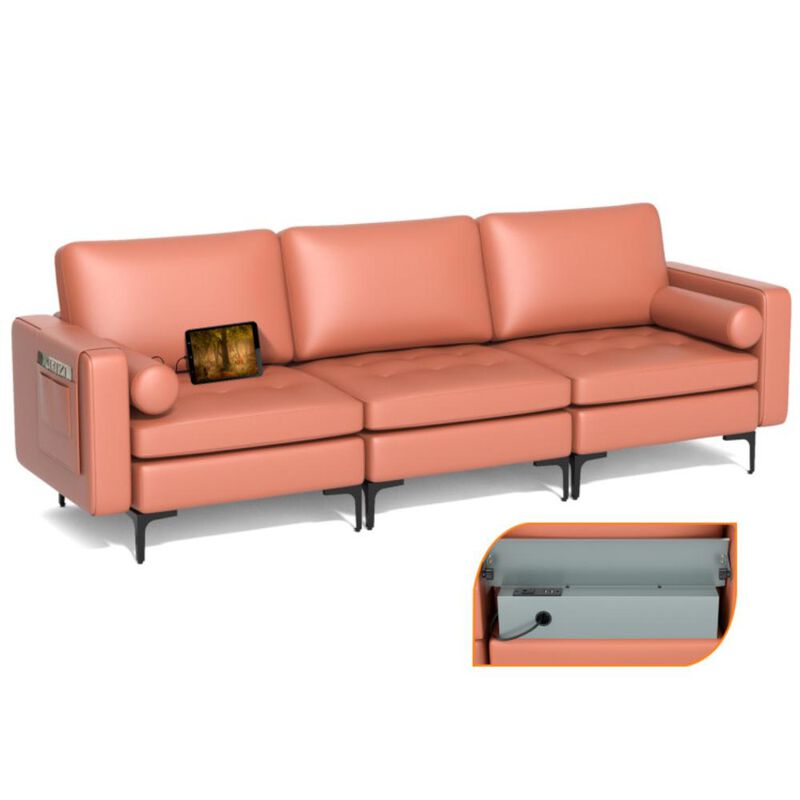 Hivvago Modular 3-Seat Sofa Couch with Socket USB Ports and Side Storage Pocket image number 0