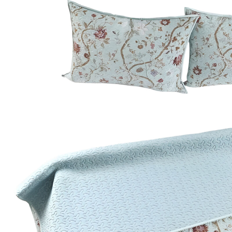 3-Piece Cotton Farmhouse Quilt Set with Floral Vines, Reversible Design