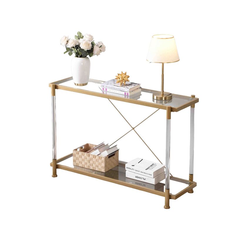 43.31'' Glass Sofa Table: Acrylic Side Console for Living Room & Bedroom - Elegant and Versatile Furniture Piece