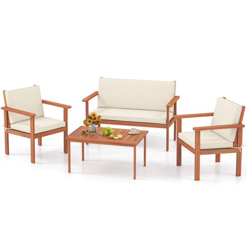 Hivvago 4 Pieces Patio Furniture Set Acacia Wood Porch Chairs with Table