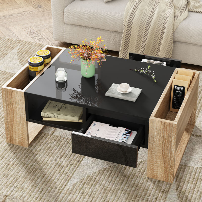 Merax High Glossy Coffee Table with 2 Drawers