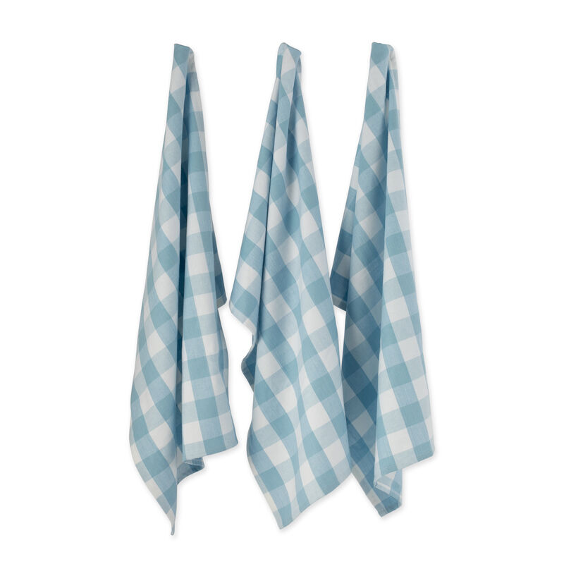 Set of 3 Blue and White Checkered Dish Towel  30"