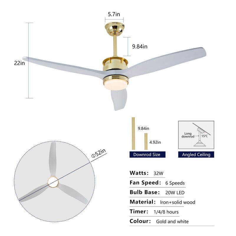 ELEMENT ACE 52 Inch Ceiling Fan with Dimmable LED Light and Remote Control, Quiet Reversible DC Motor, 6 Adjustable Speeds for Bedroom Living Room Patio Use image number 2
