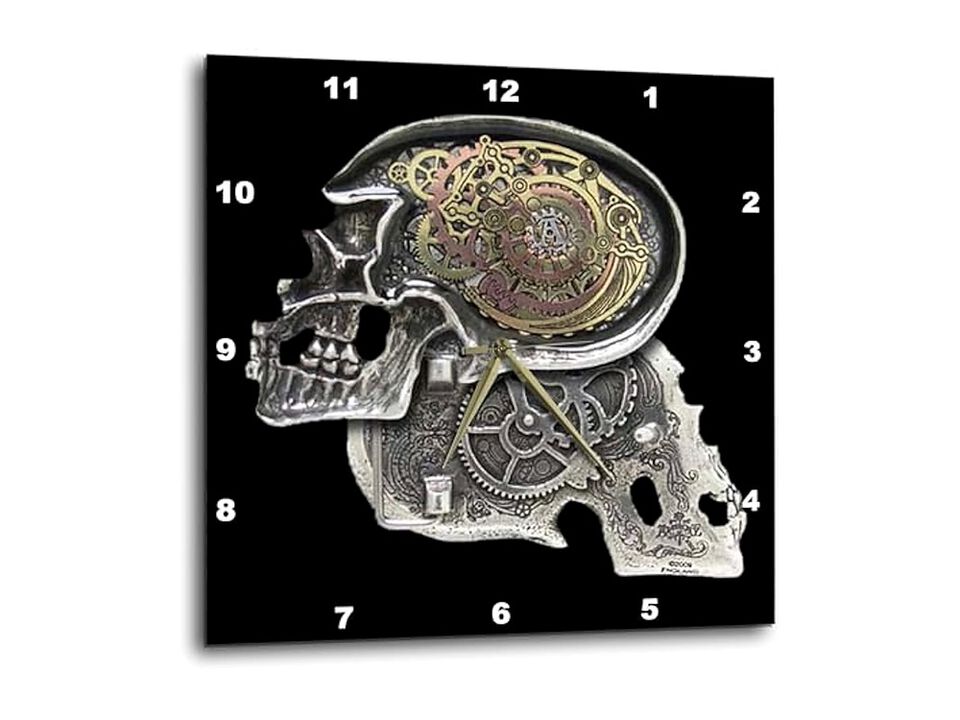 Steampunk Gothic Faux Metal Skull Wall Clock 13 Inch Home Decor