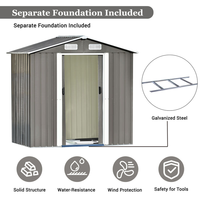 Patio 6ft x4ft Bike Shed Garden Shed, Metal Storage Shed with Adjustable Shelf and Lockable Door, Tool Cabinet with Vents and Foundation for Backyard, Lawn, Garden, Gray