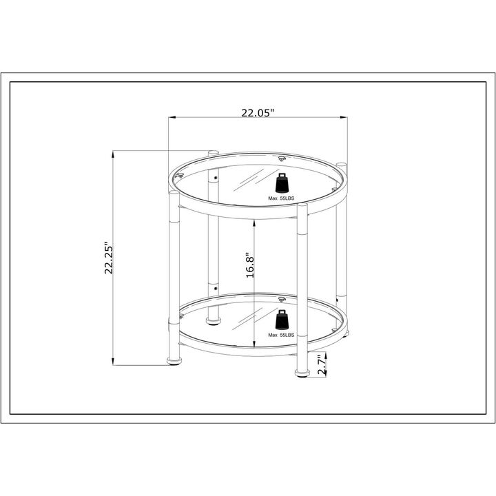 W71 Contemporary Acrylic End Table, Side Table with Tempered Glass Top, Chrome/Silver End Table for Living Room Bedroom