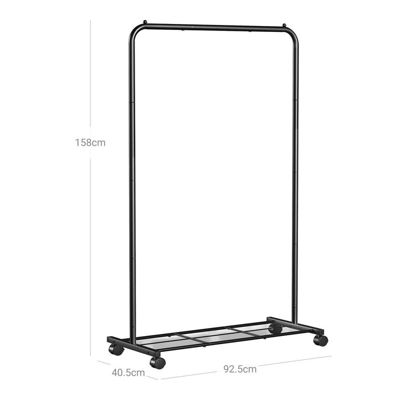 BreeBe Black Clothes Rack with Wheels with Shelf