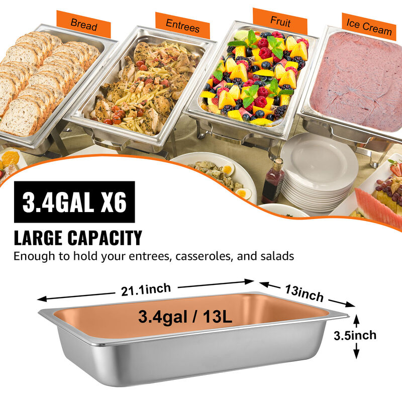 4" Deep Stainless Steel Steam Table Pan 13 L/13.7 Quart Anti-Jam 6 Pack