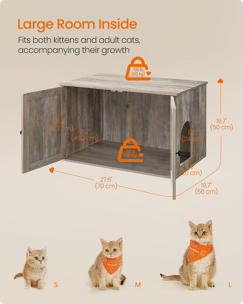Cat Litter Box Enclosure Furniture &ndash; Hidden Litter Cabinet for Indoor Cats with Magnetic Door and Storage Shelf image number 4