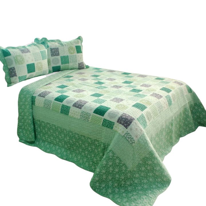 3-Piece Cotton Vermicelli Quilted Printed Quilt Set with Matching Shams
