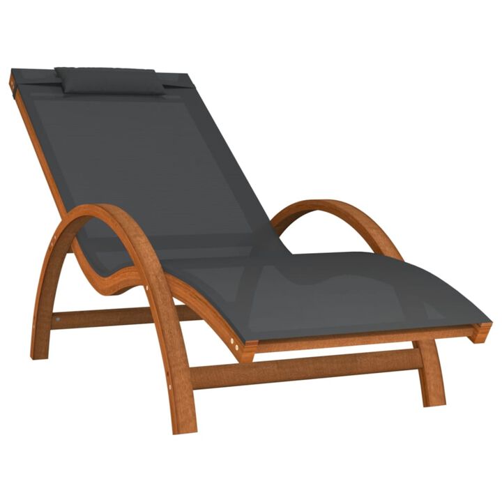 vidaXL Textilene Sun Lounger with Pillow - Outdoor Relaxation Patio Furniture, Solid Poplar Wood Frame, Comfortable Backrest and Armrests - Gray