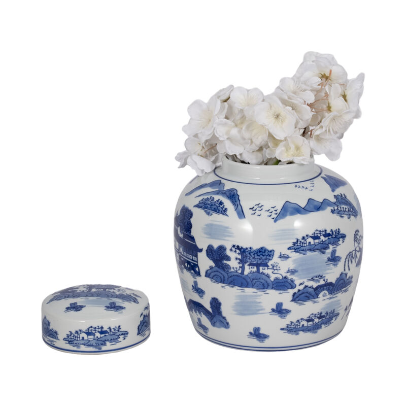 Cer, 9"h Rounded Jar W/ Lid image number 1