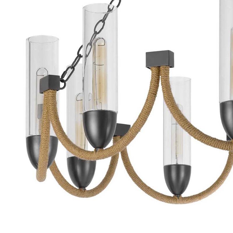 Arga 9 Light Chandelier, Glass Shade, Rope Arms, Bronze Metal 12 Inch image number 6