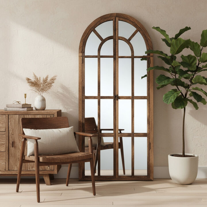 HomeRoots 71" Brown Solid Wood Arch Framed Full Length Mirror