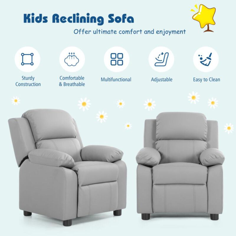 Hivvago Kids Deluxe Headrest Recliner Sofa Chair with Storage Arms