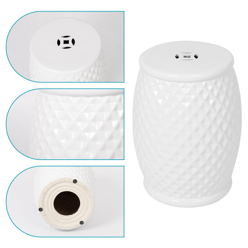 11" x 17.25" Glazed Ceramic Drum Stool - Indoor/Outdoor Side Table - Accent Garden Stool