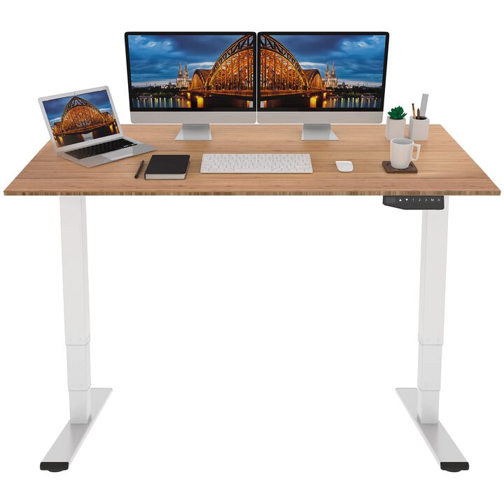 FLEXISPOT Pro 3 Stages Dual Motor Bamboo 60x30 Inch Electric Standing Desk Whole-Piece Board Adjustable Height Desk Electric Sta