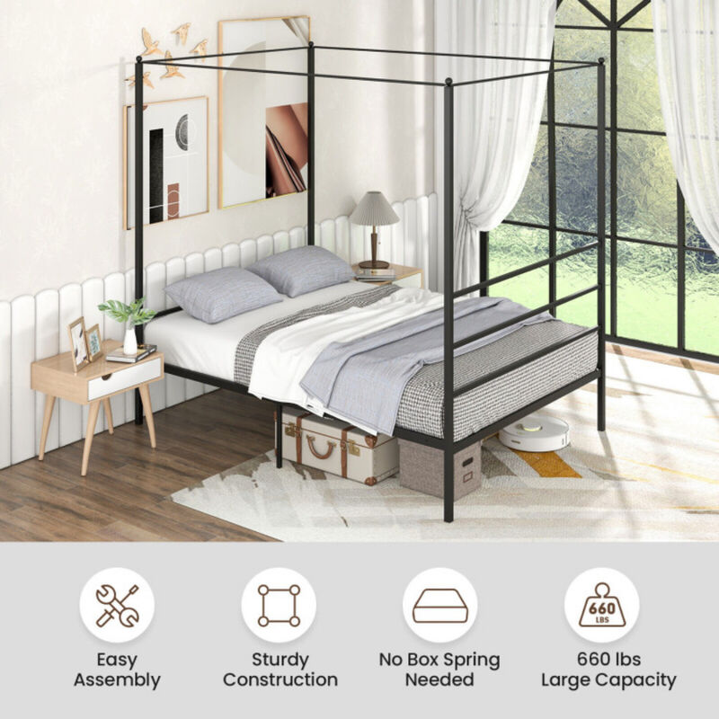 Canopy Bed Frame with Slat Support, Sturdy Metal Frame image number 3
