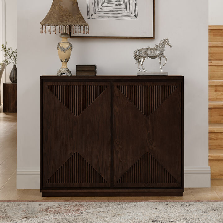 Merax Elegant V-Shape Fluted Sideboard - Multifunctional Storage Cabinet with Outlet Holes