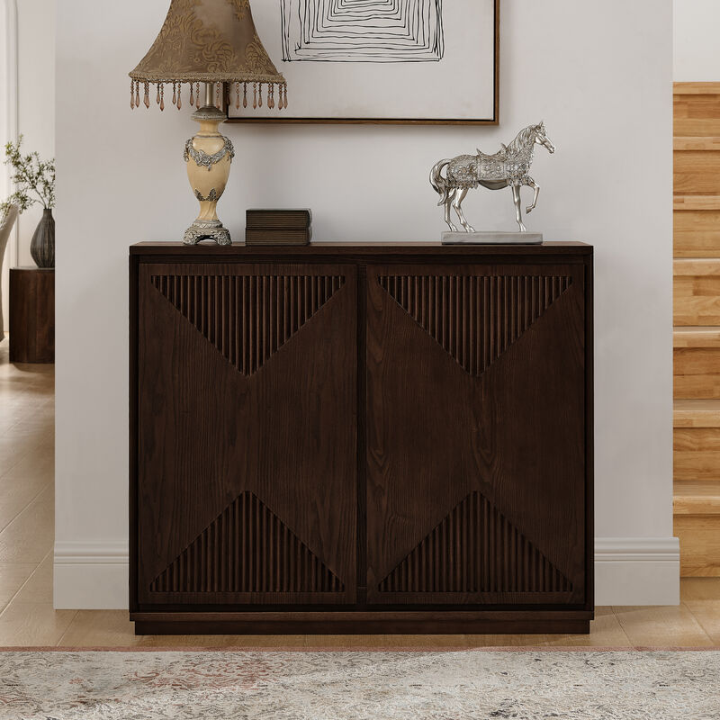 Merax Elegant V-Shape Fluted Sideboard - Multifunctional Storage Cabinet with Outlet Holes image number 1