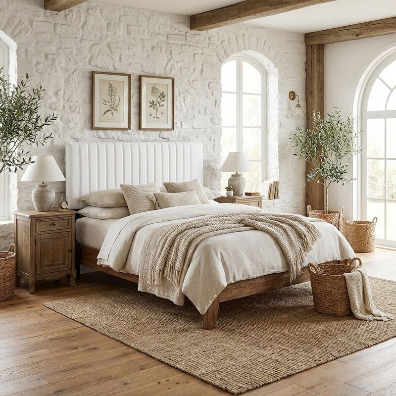 White Faux Leather Headboard with Padded Upholstery and Sturdy Frame image number 4