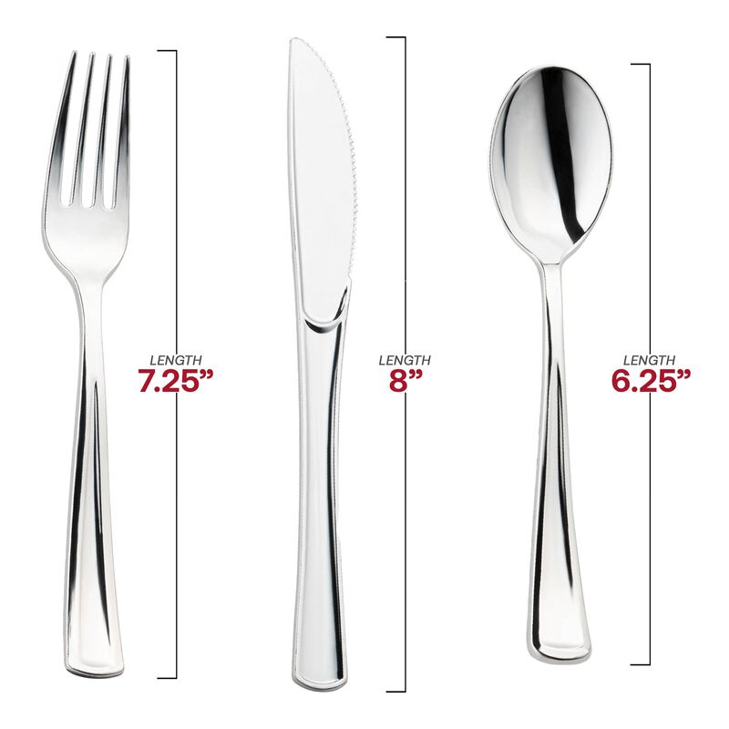 Silver Plastic Cutlery in White Napkin Rolls Set (100 Sets) image number 2