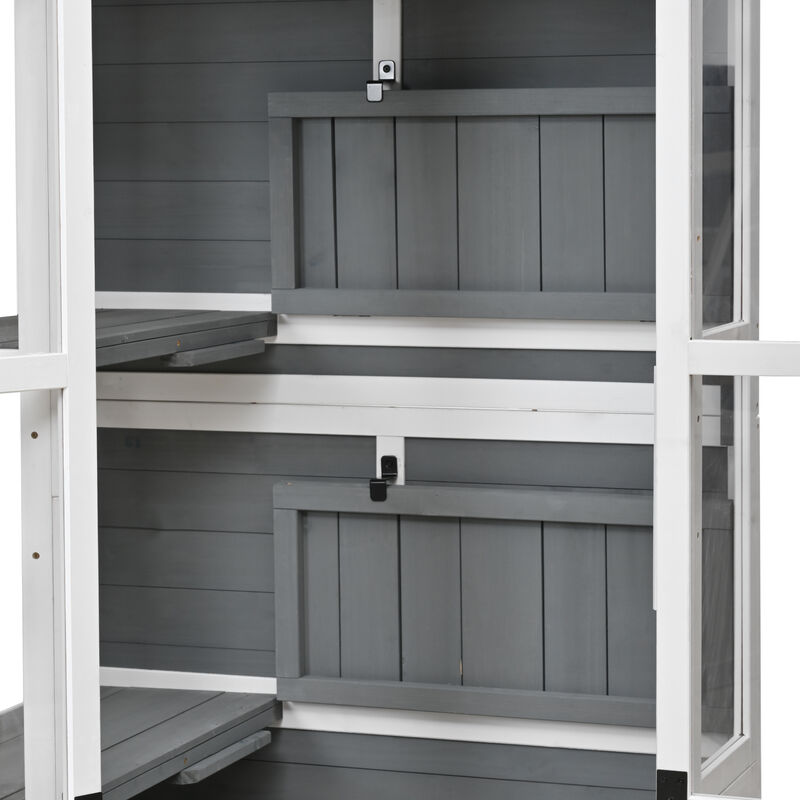 Garden Storage Shed & Mini Greenhouse with Waterproof Roof, Lockable Door & Shelves