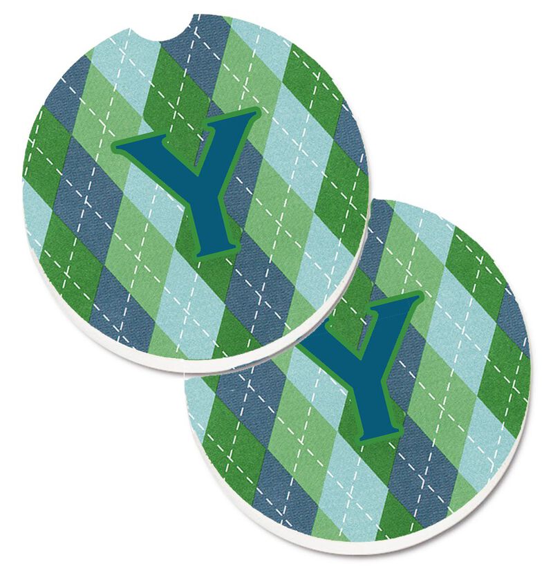 Caroline's Treasures Initial Y Monogram - Blue Argoyle Set of 2 Cup Holder Car Coasters CJ1020-YCARC, 2.56, Multicolor
