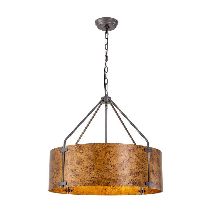 Milka 22" Rustic 4-Light Black and Brown Metal Drum Shade Chandelier