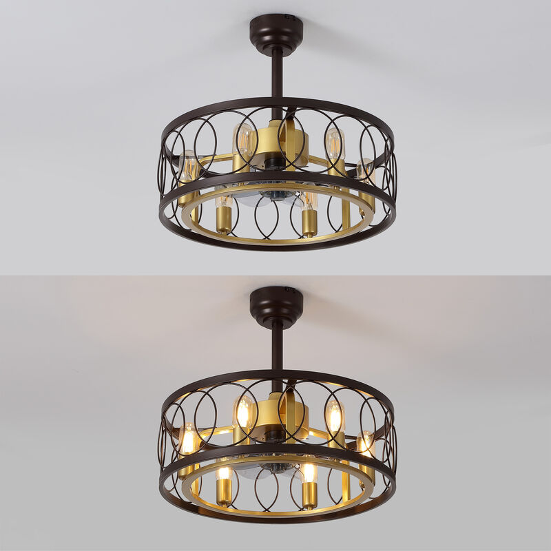 Celeste 6-Light Industrial Farmhouse 6-Speed Metal Mobile-App Remote-Controlled Caged LED Ceiling Fan