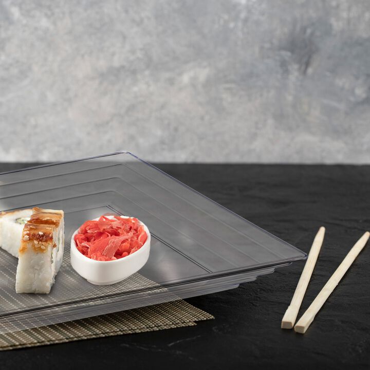 12" x 12" Clear Square with Groove Rim Plastic Serving Trays (24 Trays)