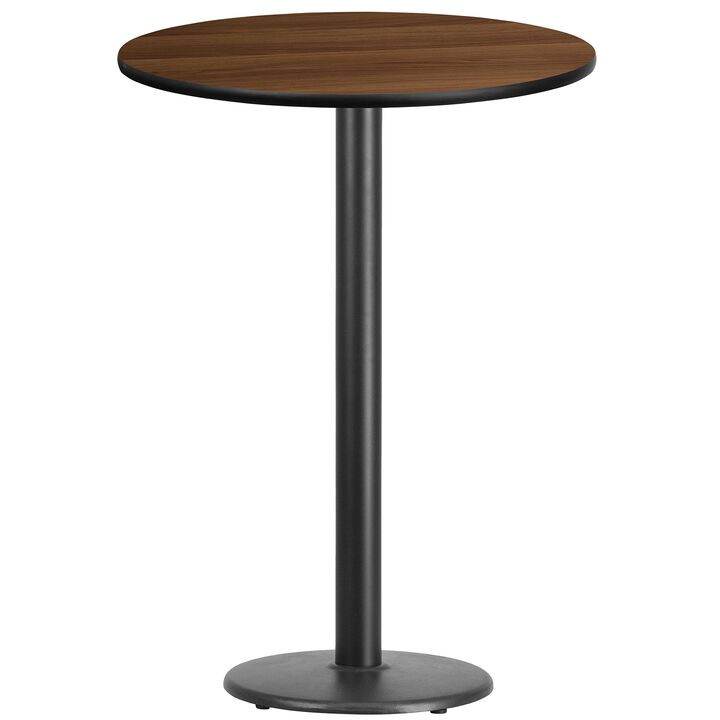 Flash Furniture 30'' Round Walnut Laminate Table Top with 18'' Round Bar Height Table Base