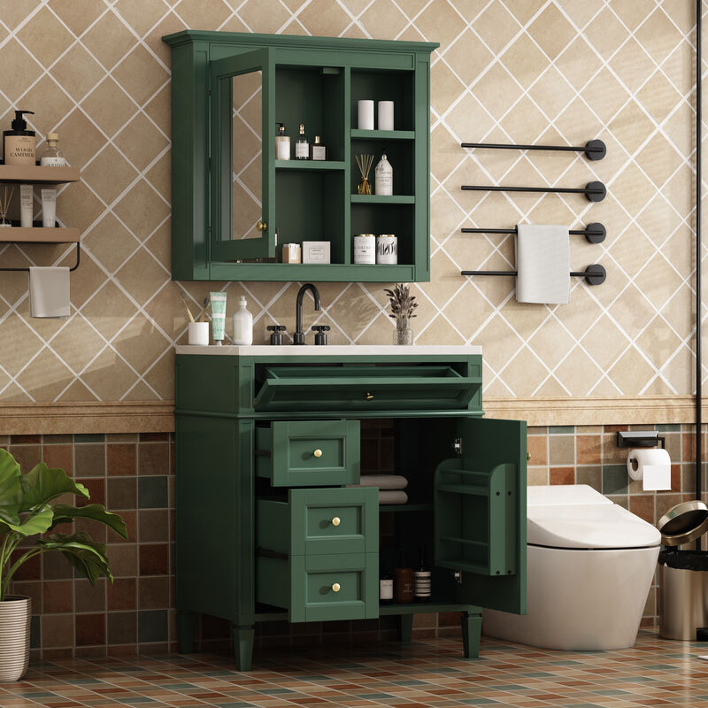 Merax Bathroom Vanity Set with Mirror Cabinet, Ceramic 3-Hole Basin, Soft-Close Storage image number 3