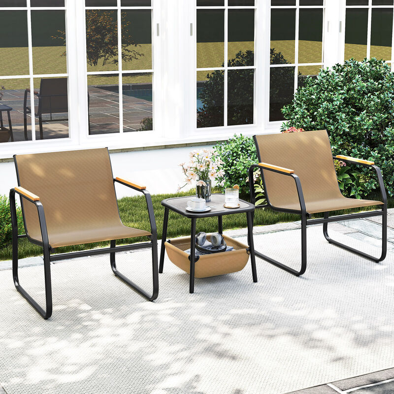 3-Piece Patio Bistro Set Outdoor Conversation Furniture &ndash; Brown image number 1