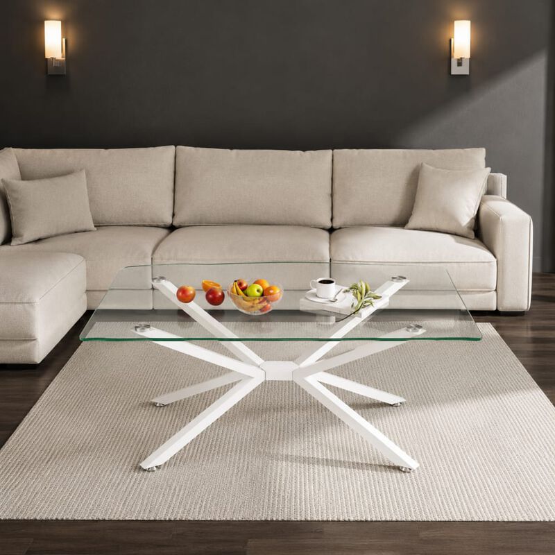 GOODSILO Rectangular Tempered Glass Coffee Table with Metal Legs, Adjustable Feet for Living Room and Office Use image number 2