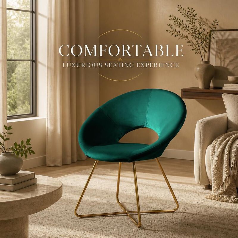 GOODSILO Velvet Upholstered Accent Chair with Curved Back and Gold Tone Finished Metal Base for Living Room Bedroom Entryway image number 4