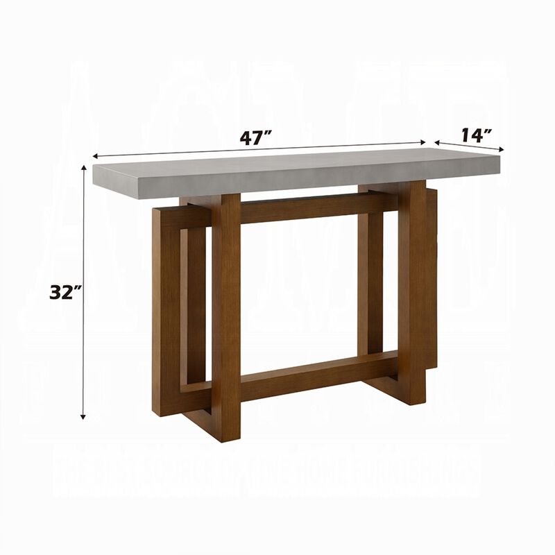 Joshua Sofa Table with Cross Base, Faux Concrete, Brown Wood 47 Inch