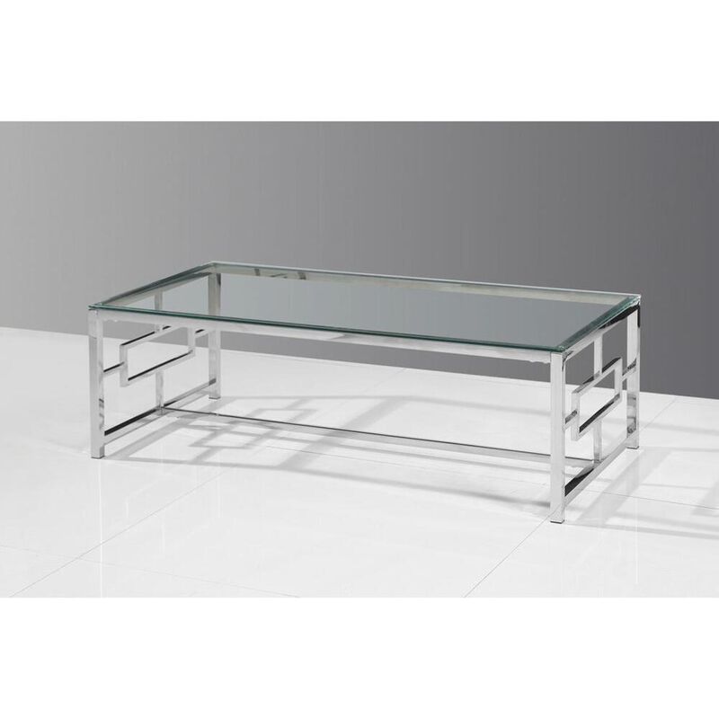 Best Master Furniture Best Master Stainless Steel and Glass Coffee Table in Silver Base/Clear