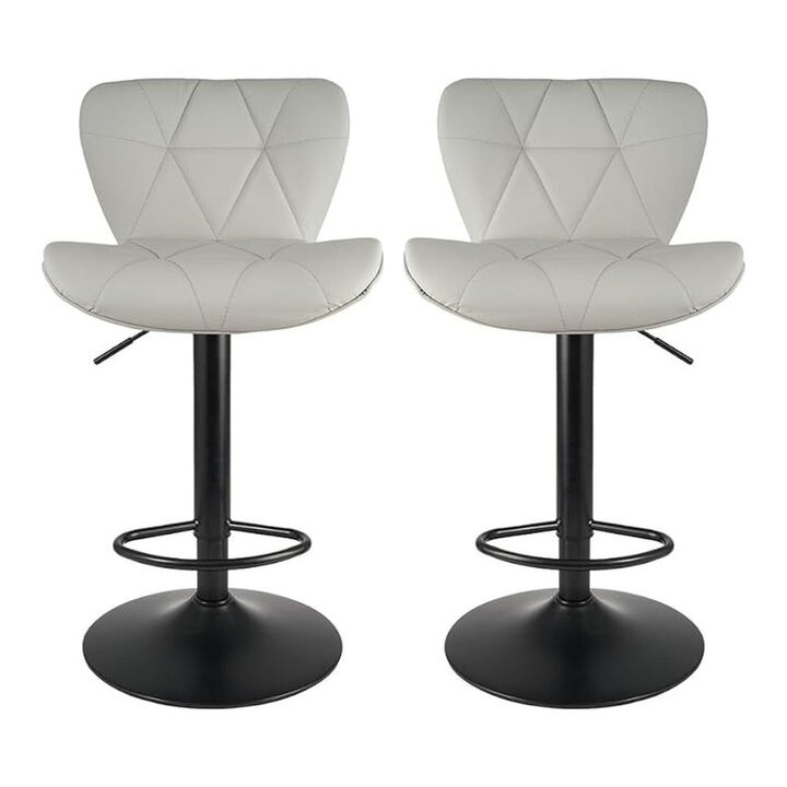 Faux Leather Swivel Bar Stools Set of 2, Adjustable Counter Height Kitchen Chairs, Iron Frame High Backrest 360&deg; Barstools for Kitchen Counter, Outdoor